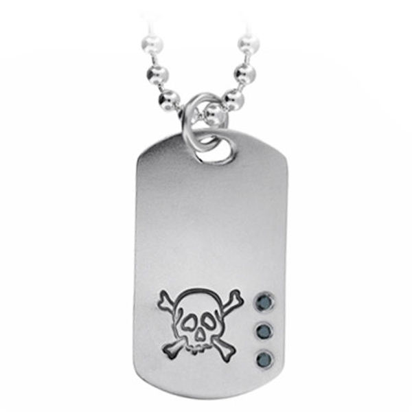 Picture of Silver Jolly Roger Skull Dog Tag Necklace
