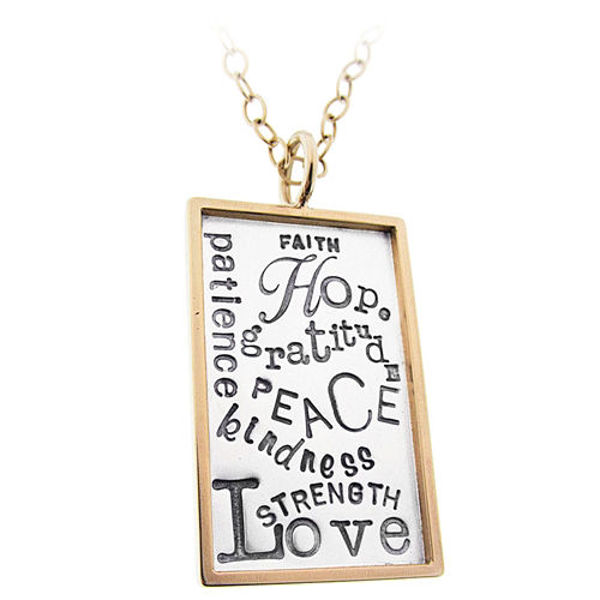 Picture of Sterling Silver and 14K Gold Rimmed Inspirational Charm Necklace
